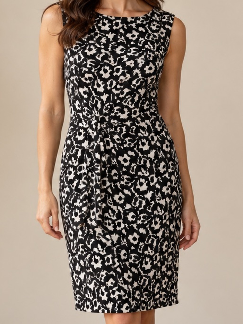 MEXX Black Ivory Abstract Print Ruched Sheath Dress UK 12/US 8